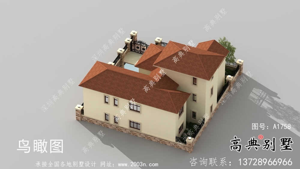超豪華三層歐式別墅帶院子設計圖紙