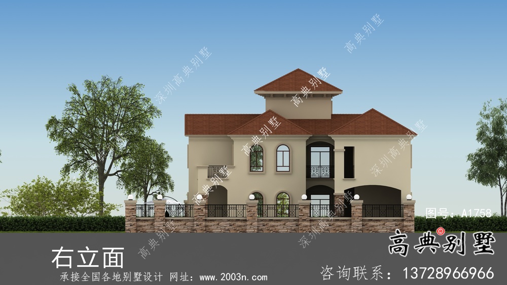 超豪華三層歐式別墅帶院子設計圖紙