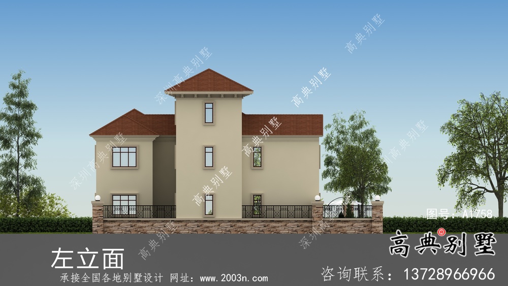 超豪華三層歐式別墅帶院子設計圖紙