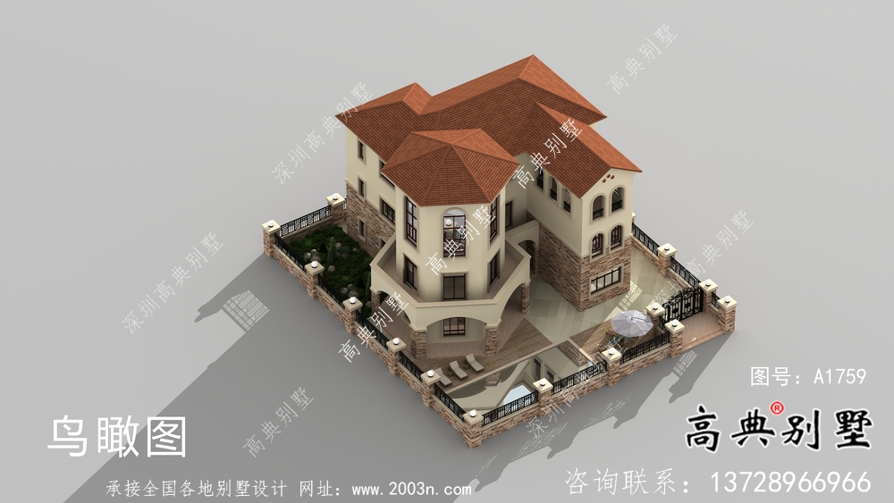 歐式三層大氣經(jīng)典別墅帶院子設(shè)計圖紙