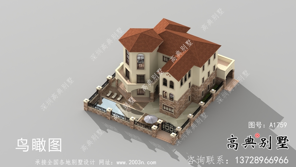 歐式三層大氣經(jīng)典別墅帶院子設(shè)計圖紙