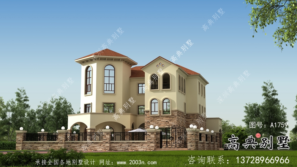 歐式三層大氣經(jīng)典別墅帶院子設(shè)計圖紙