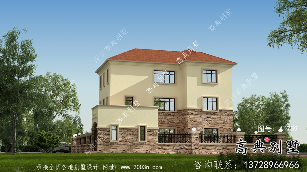 歐式三層大氣經(jīng)典別墅帶院子設(shè)計圖紙