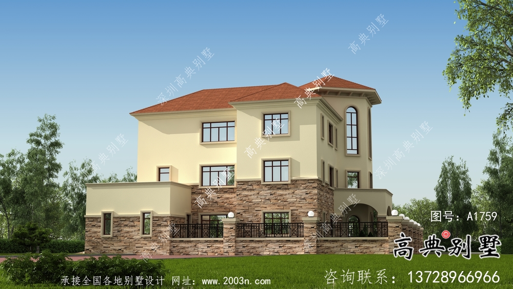 歐式三層大氣經(jīng)典別墅帶院子設(shè)計圖紙