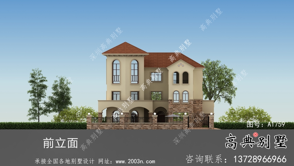 歐式三層大氣經(jīng)典別墅帶院子設(shè)計圖紙