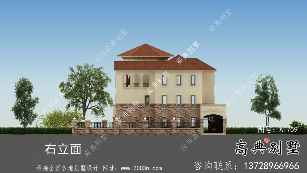 歐式三層大氣經(jīng)典別墅帶院子設(shè)計圖紙