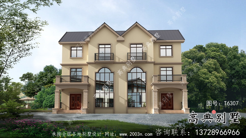 復(fù)式雙拼三層簡約農(nóng)村別墅設(shè)計(jì)效果圖