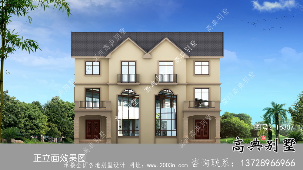 復(fù)式雙拼三層簡約農(nóng)村別墅設(shè)計(jì)效果圖