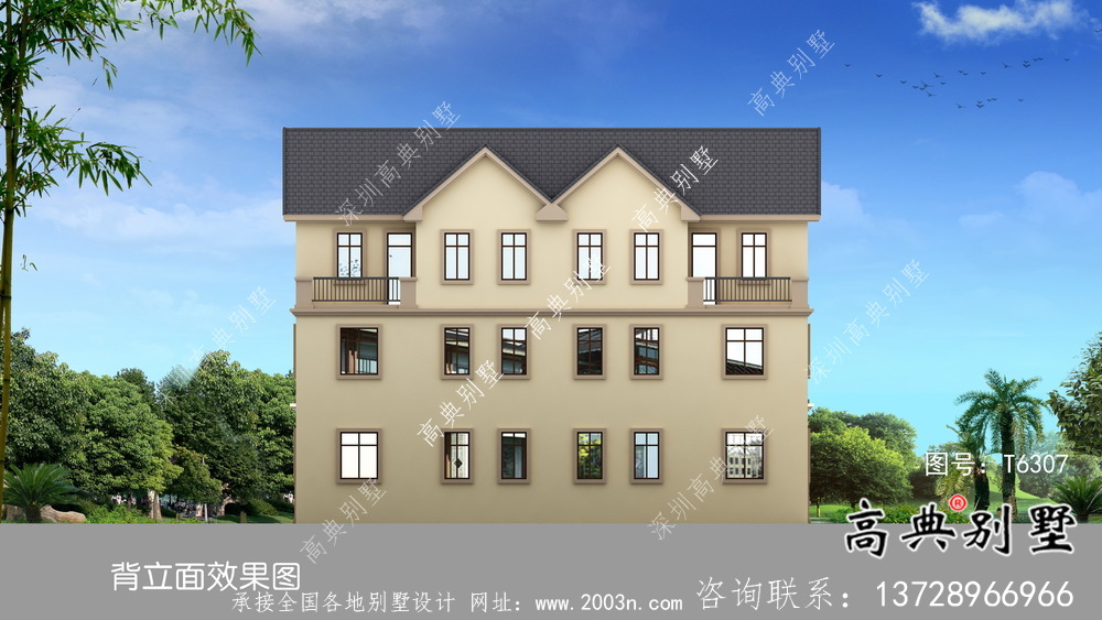 復(fù)式雙拼三層簡約農(nóng)村別墅設(shè)計(jì)效果圖
