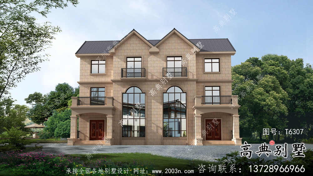 復(fù)式雙拼三層簡約農(nóng)村別墅設(shè)計(jì)效果圖