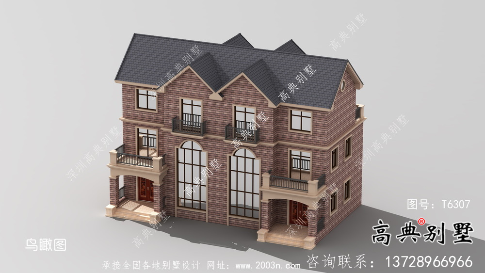 復(fù)式雙拼三層簡約農(nóng)村別墅設(shè)計(jì)效果圖