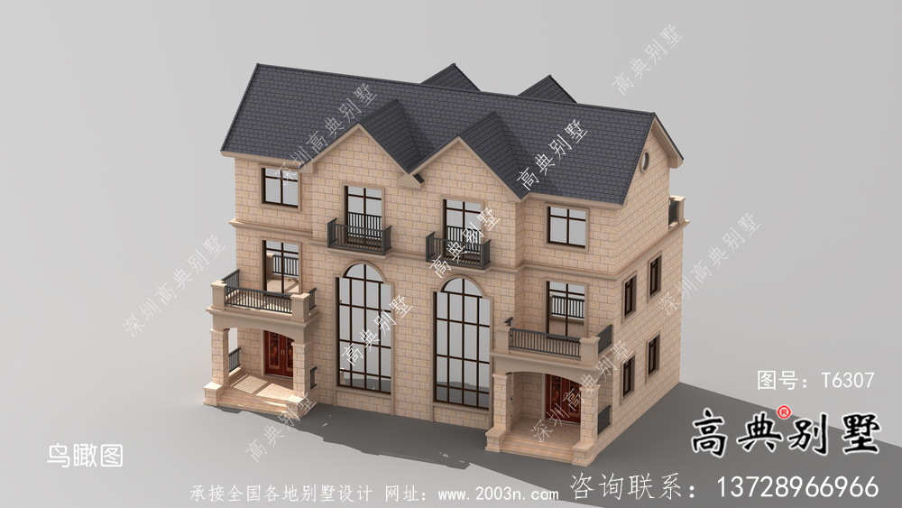 復(fù)式雙拼三層簡約農(nóng)村別墅設(shè)計(jì)效果圖