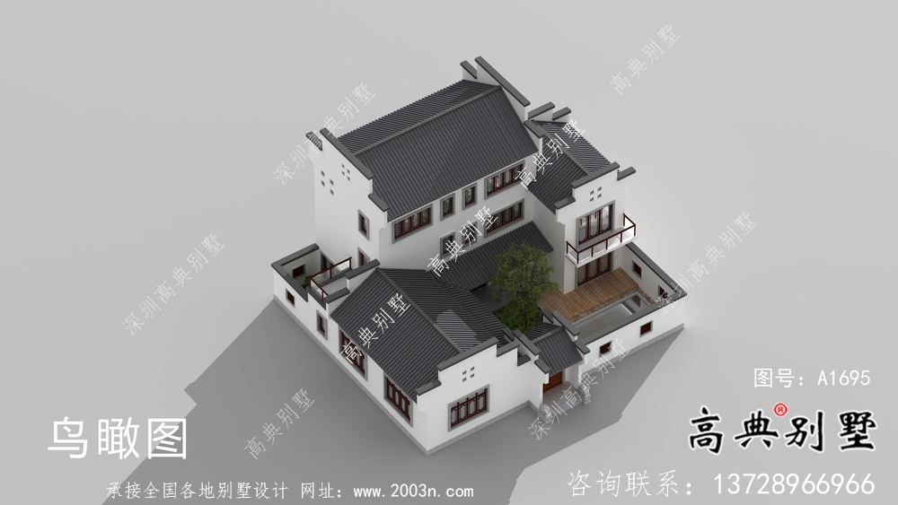 帶前后院經濟型農村三層徽派別墅設計圖