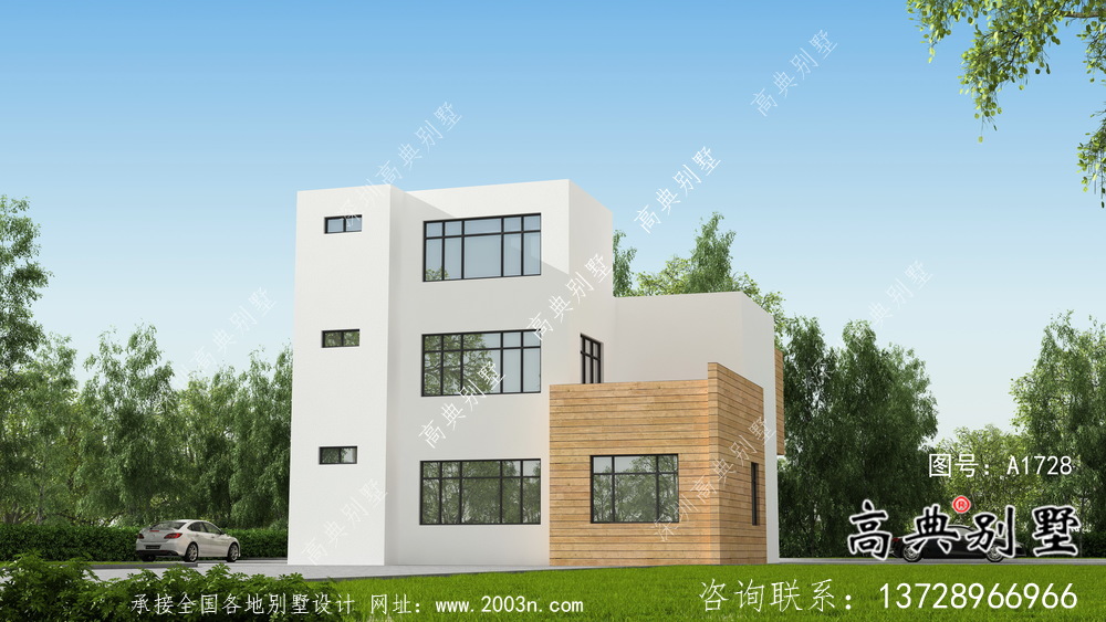 農村氣派玲瓏現代風格平屋頂別墅設計圖