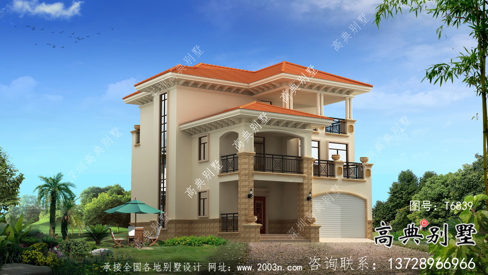 歐式三層帶陽(yáng)臺(tái)車(chē)庫(kù)別墅外觀(guān)效果圖大全