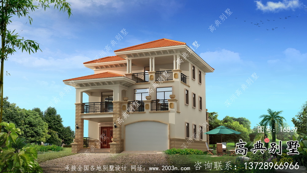 歐式三層帶陽(yáng)臺(tái)車(chē)庫(kù)別墅外觀(guān)效果圖大全