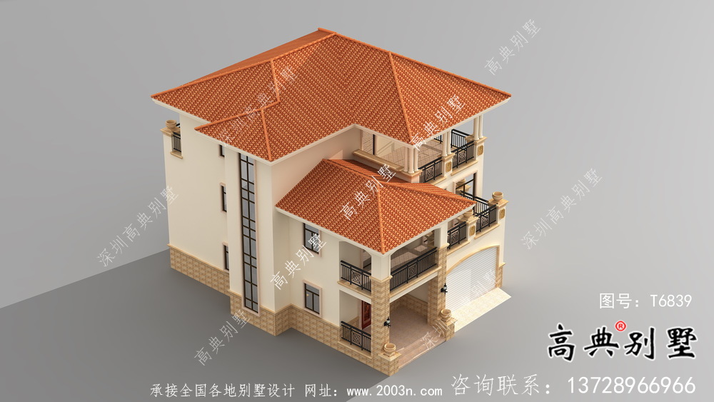 歐式三層帶陽(yáng)臺(tái)車(chē)庫(kù)別墅外觀(guān)效果圖大全