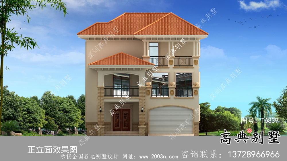 歐式三層帶陽(yáng)臺(tái)車(chē)庫(kù)別墅外觀(guān)效果圖大全