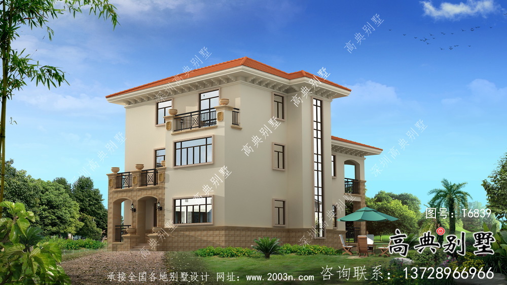 歐式三層帶陽(yáng)臺(tái)車(chē)庫(kù)別墅外觀(guān)效果圖大全