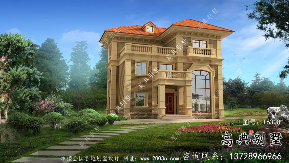 歐式古典帶陽臺三層別墅建筑圖