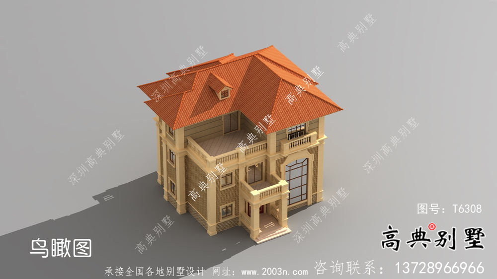 歐式古典帶陽臺三層別墅建筑圖