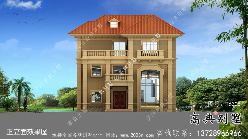 歐式古典帶陽臺三層別墅建筑圖