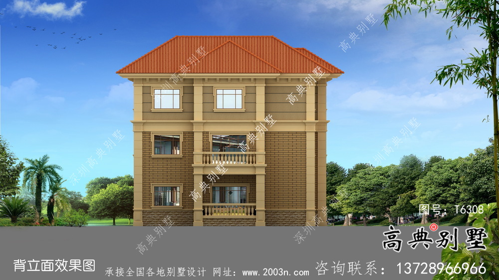 歐式古典帶陽臺三層別墅建筑圖