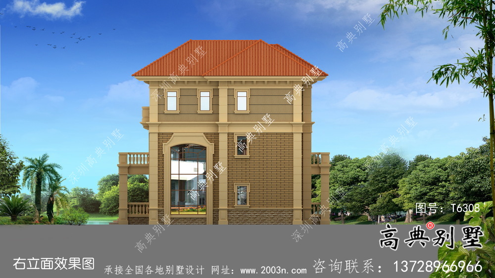 歐式古典帶陽臺三層別墅建筑圖