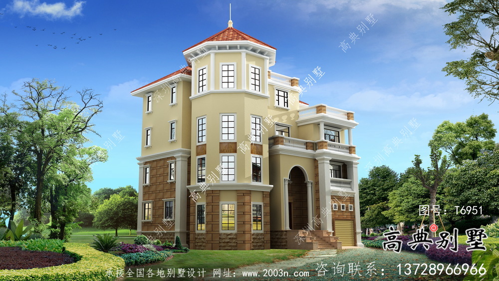 歐式古典四層帶車庫農村自建別墅設計效果圖