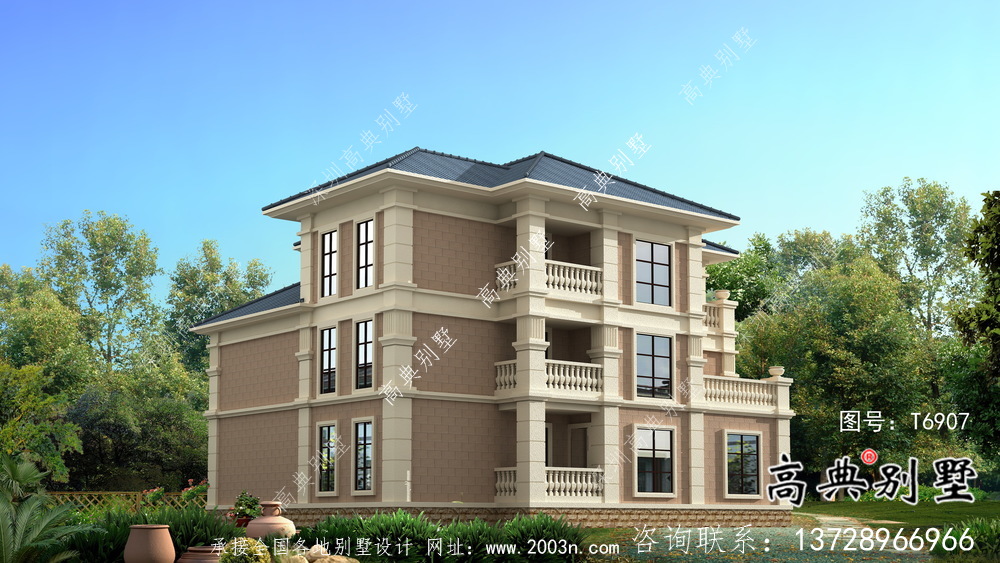 法式風格二層農村住宅樓建筑圖（帶結構圖）