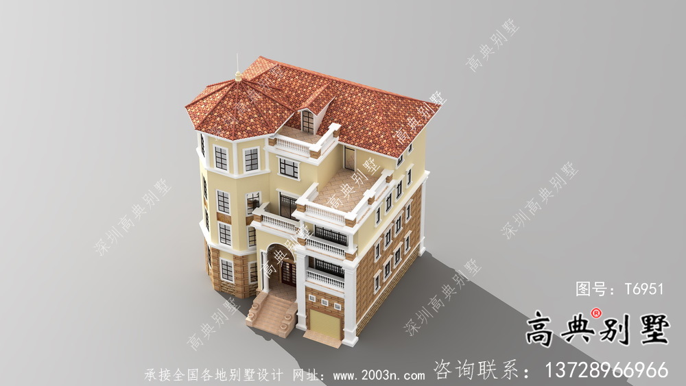 歐式古典四層帶車庫農村自建別墅設計效果圖
