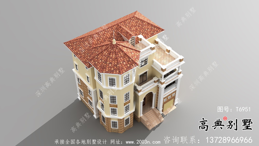 歐式古典四層帶車庫農村自建別墅設計效果圖