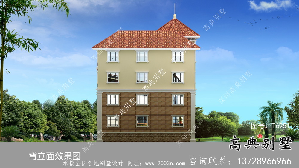 歐式古典四層帶車庫農村自建別墅設計效果圖