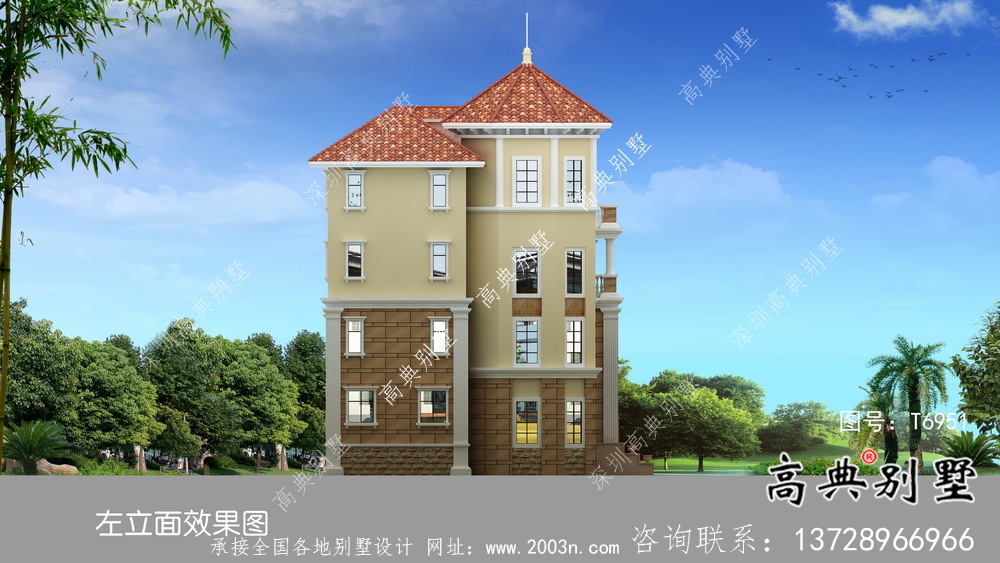 歐式古典四層帶車庫農村自建別墅設計效果圖