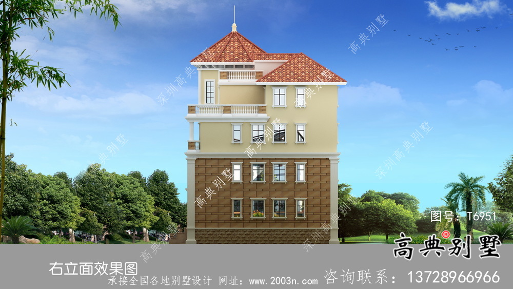 歐式古典四層帶車庫農村自建別墅設計效果圖