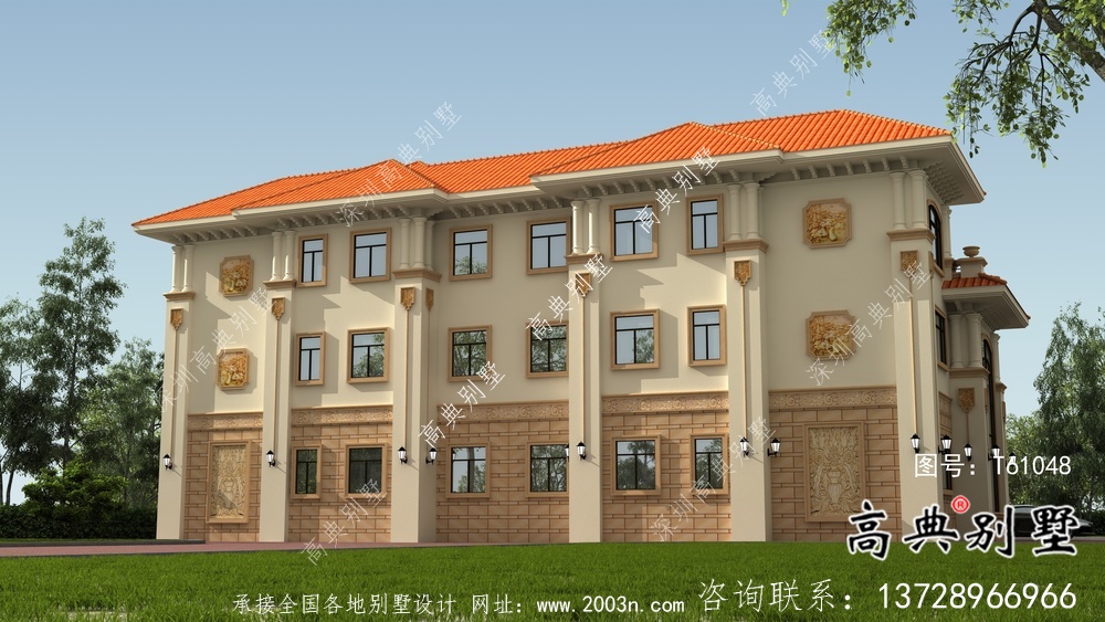 豪華三層歐式雙拼別墅設計圖紙及施工圖