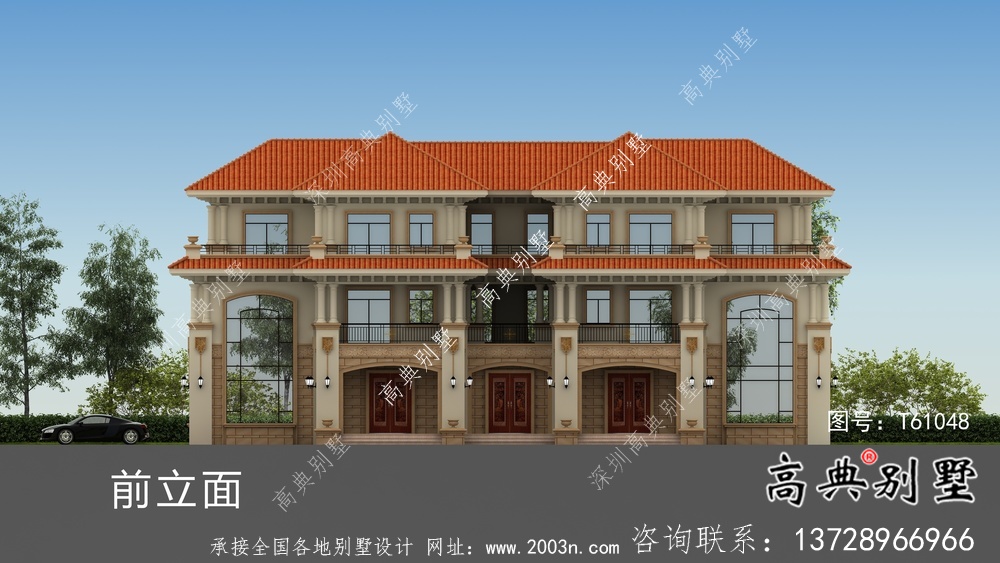 豪華三層歐式雙拼別墅設計圖紙及施工圖