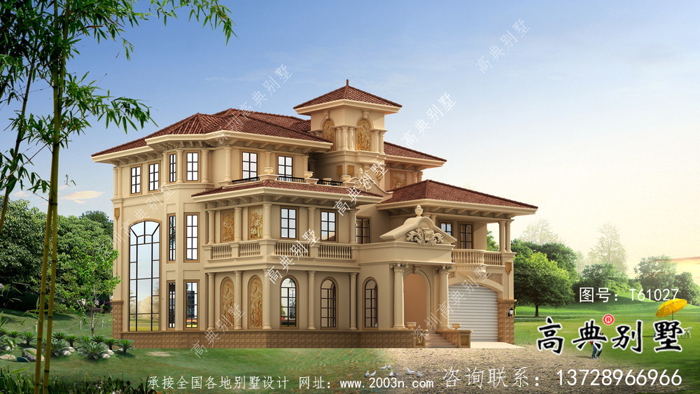 歐式意大利風格三層別墅設計圖+效果圖+結構