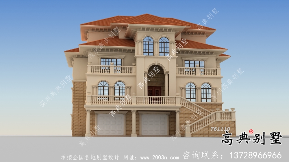 帶車庫復式三層歐式別墅設計效果圖