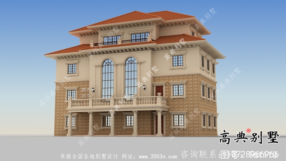 帶車庫復式三層歐式別墅設計效果圖