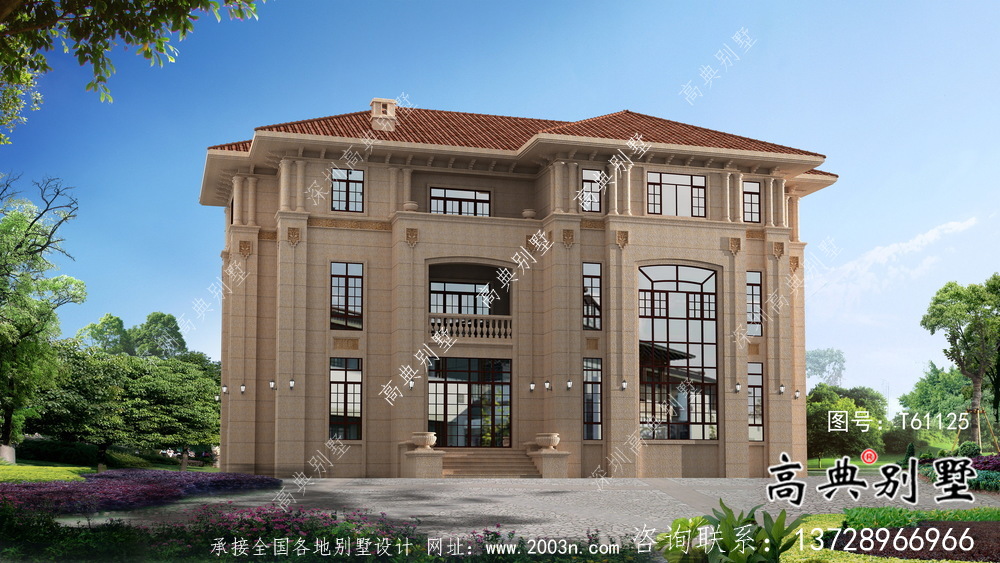 簡潔精巧鄉村三層別墅設計方案圖及設計效果圖