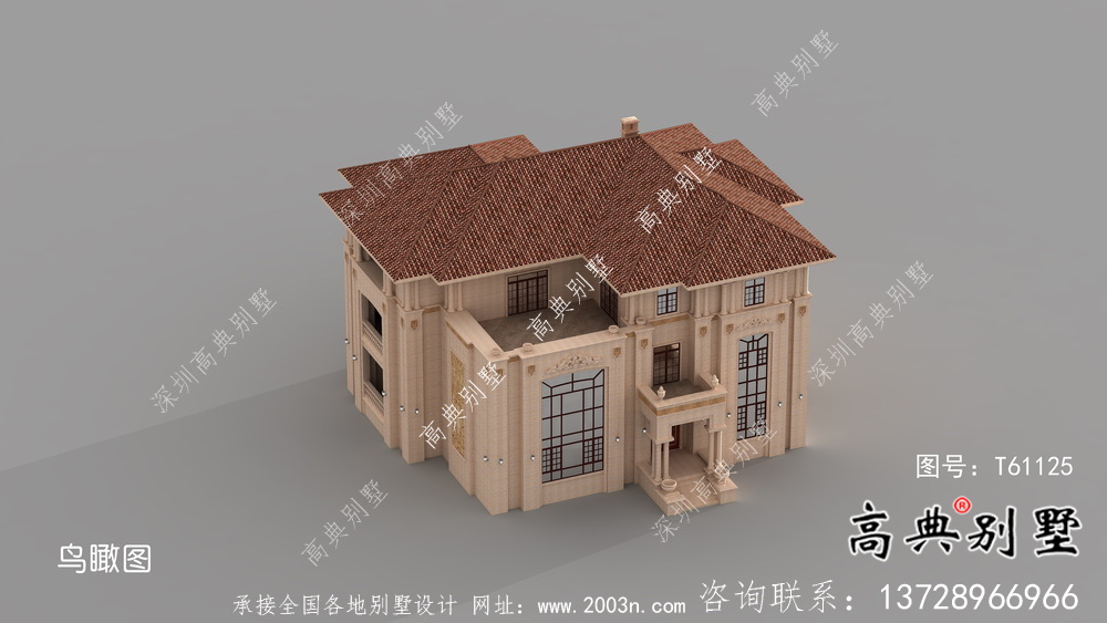 簡潔精巧鄉村三層別墅設計方案圖及設計效果圖
