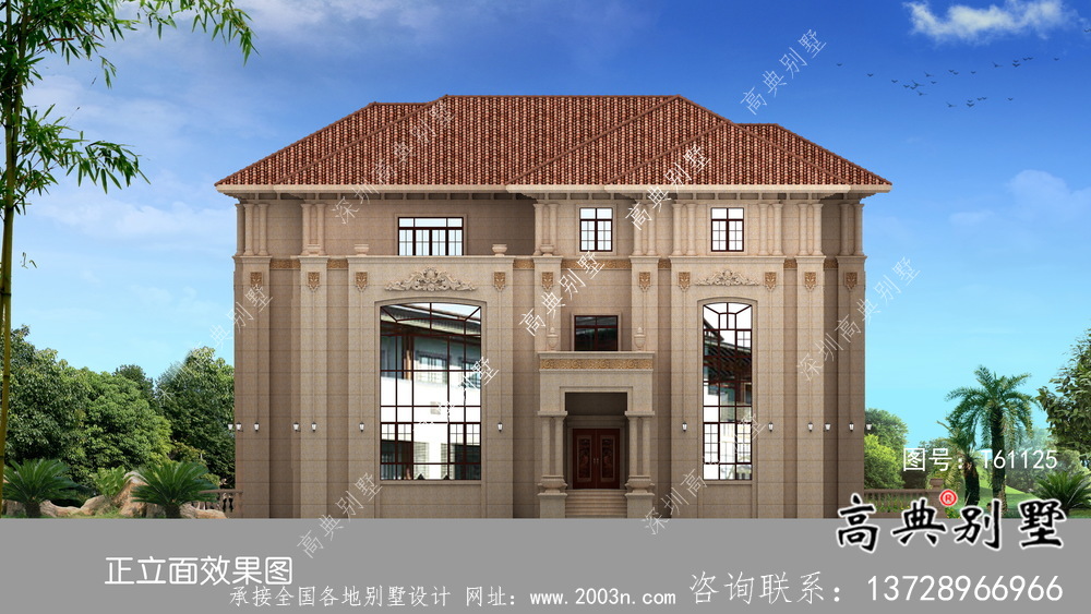 簡潔精巧鄉村三層別墅設計方案圖及設計效果圖
