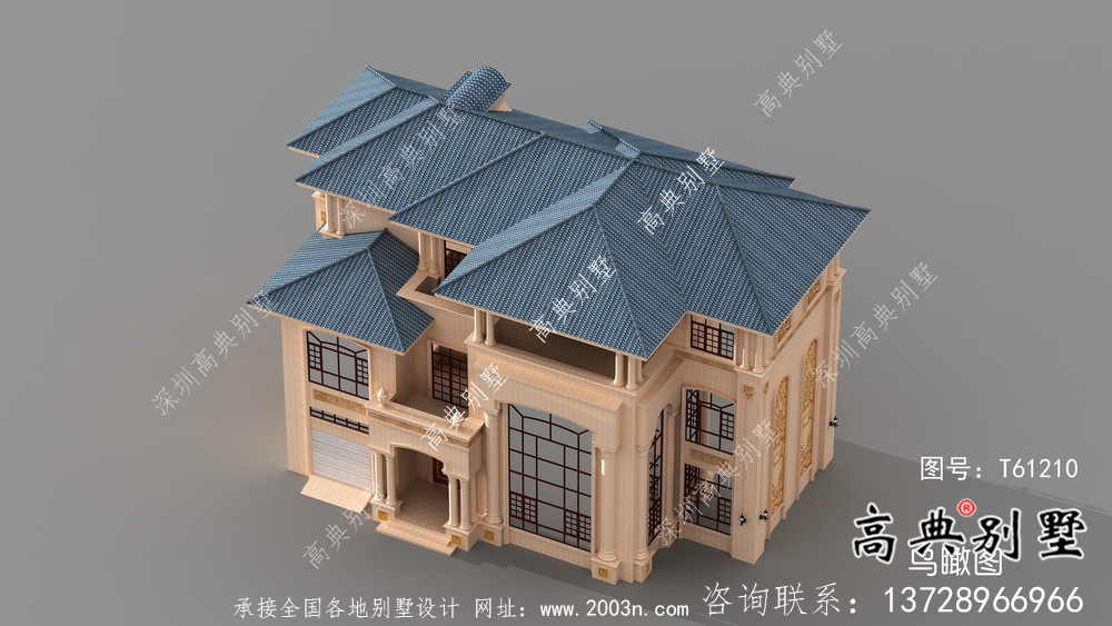 歐式豪華三層別墅設計圖及效果圖