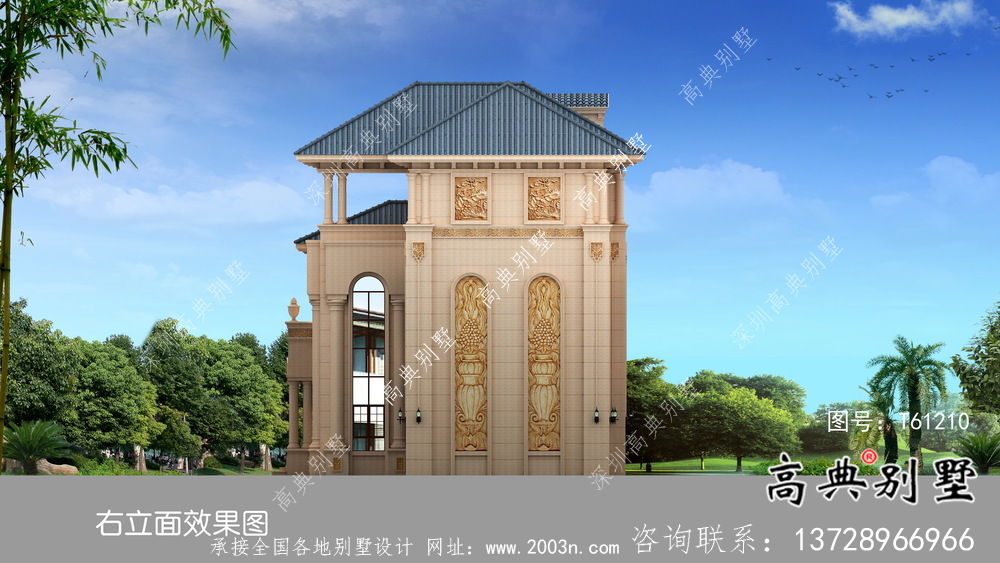 歐式豪華三層別墅設計圖及效果圖