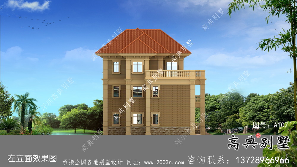 歐式鄉村三層獨棟別墅帶車庫設計外觀圖