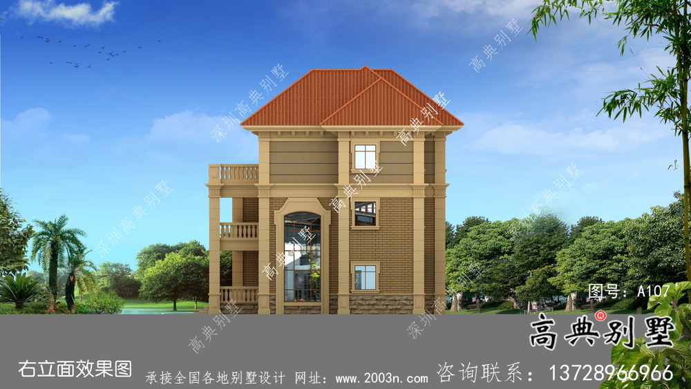 歐式鄉村三層獨棟別墅帶車庫設計外觀圖