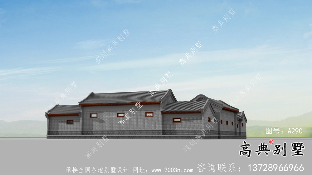 新農村一層新中式四合院別墅全套設計施工效果圖紙
