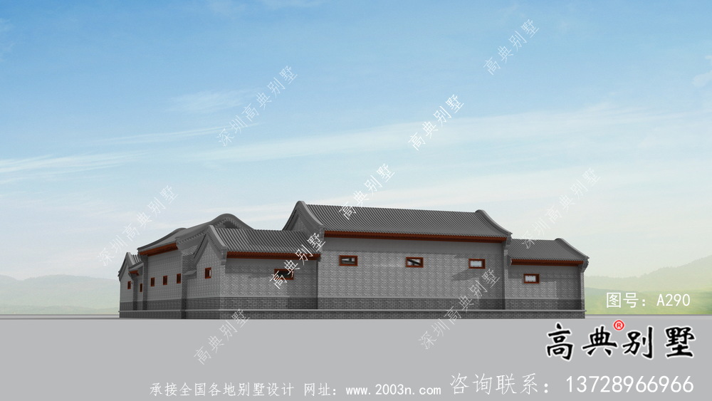 新農村一層新中式四合院別墅全套設計施工效果圖紙