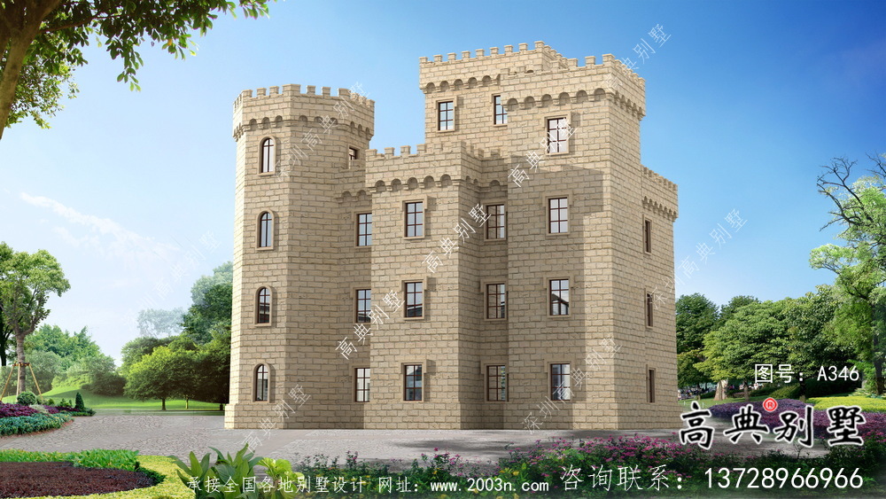 歐式五層城堡式別墅奢華別墅外觀設(shè)計(jì)圖